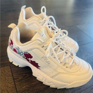 Fila Women's White Sneakers with Red and Blue Floral Design